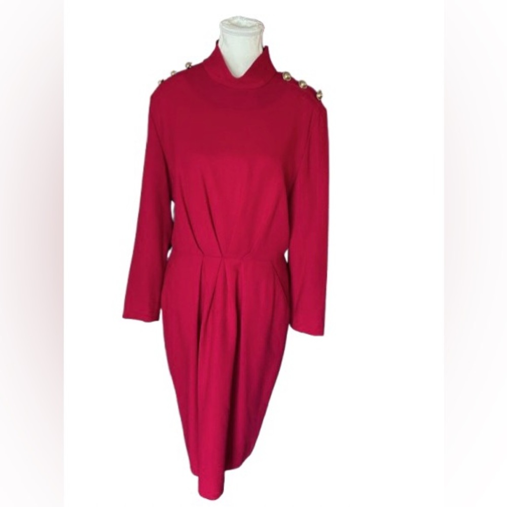 90s CELINE PARIS Wool Dress Vintage Logo Designer Buttons Christmas Designer 44